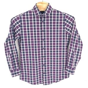 Mizzen Main Leeward Shirt Mens Medium Trim Fit Purple Plaid Stretch Long Sleeve